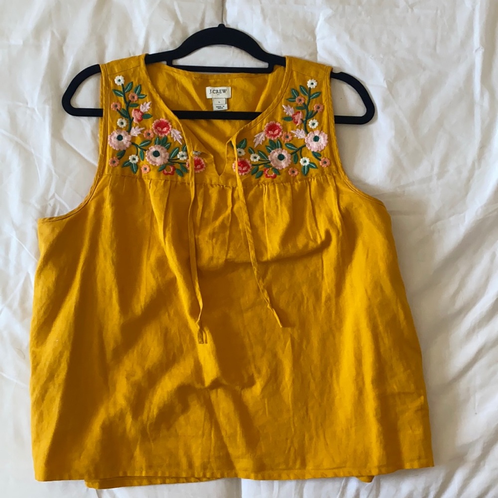 J. Crew Linen Embroidered Tank